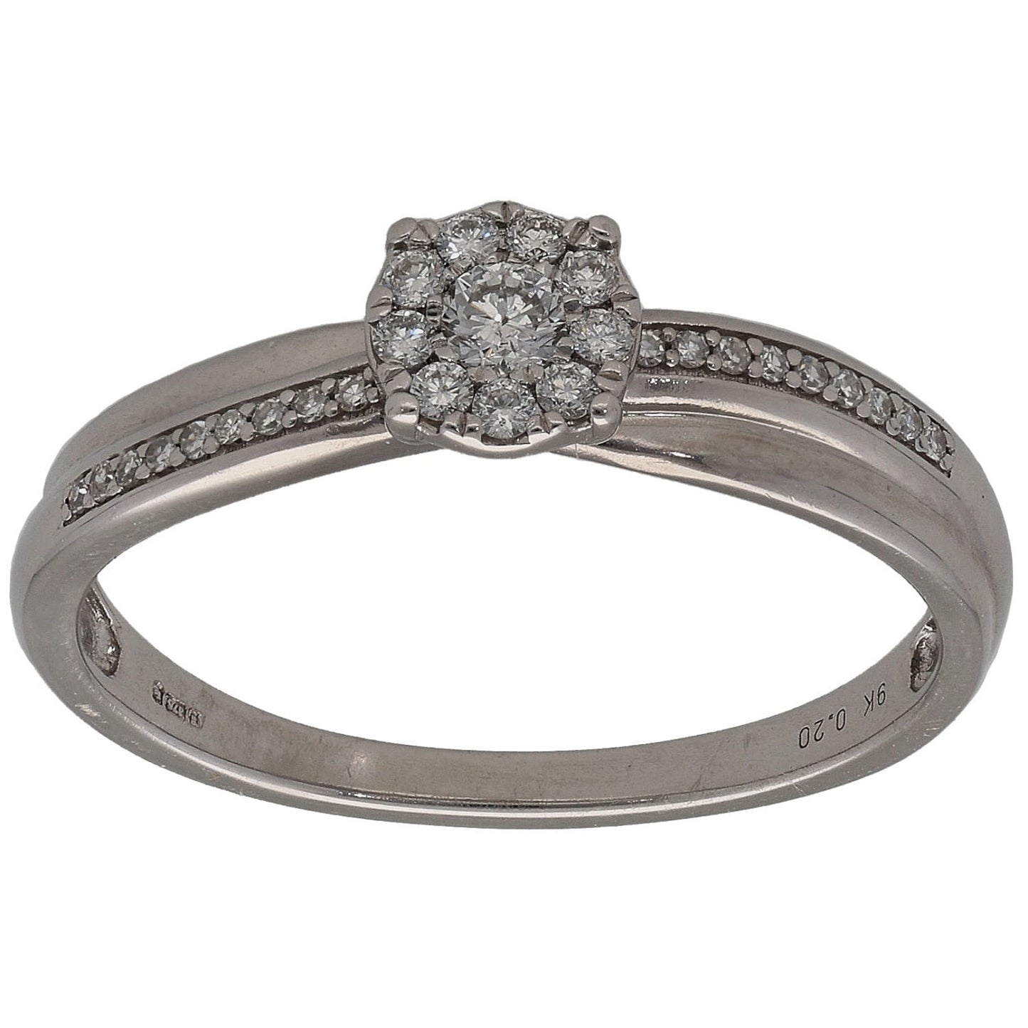 9ct White Gold 0.20ct Diamond Cluster Ring Size O