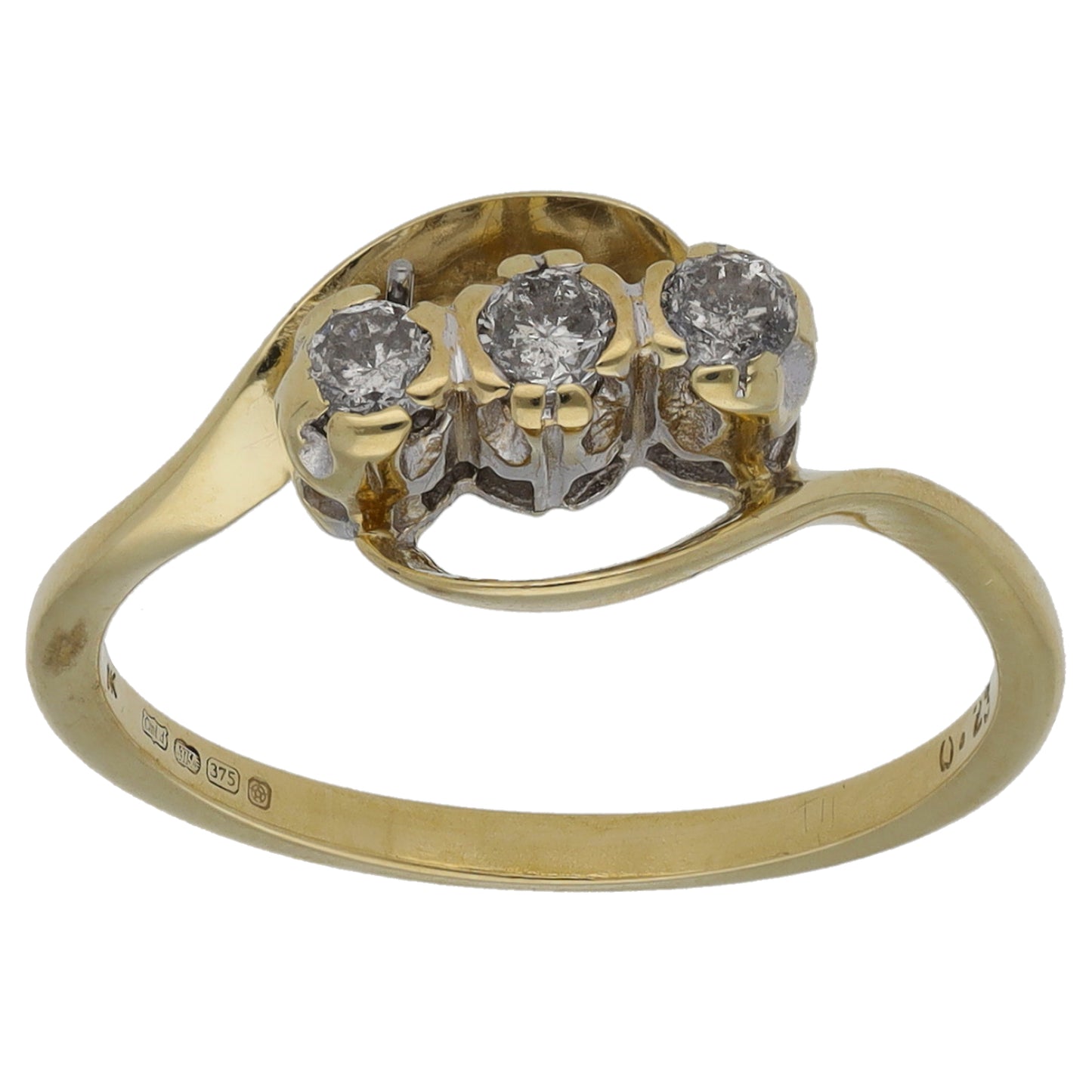 9ct Gold 0.23ct Diamond Trilogy Ring Size L
