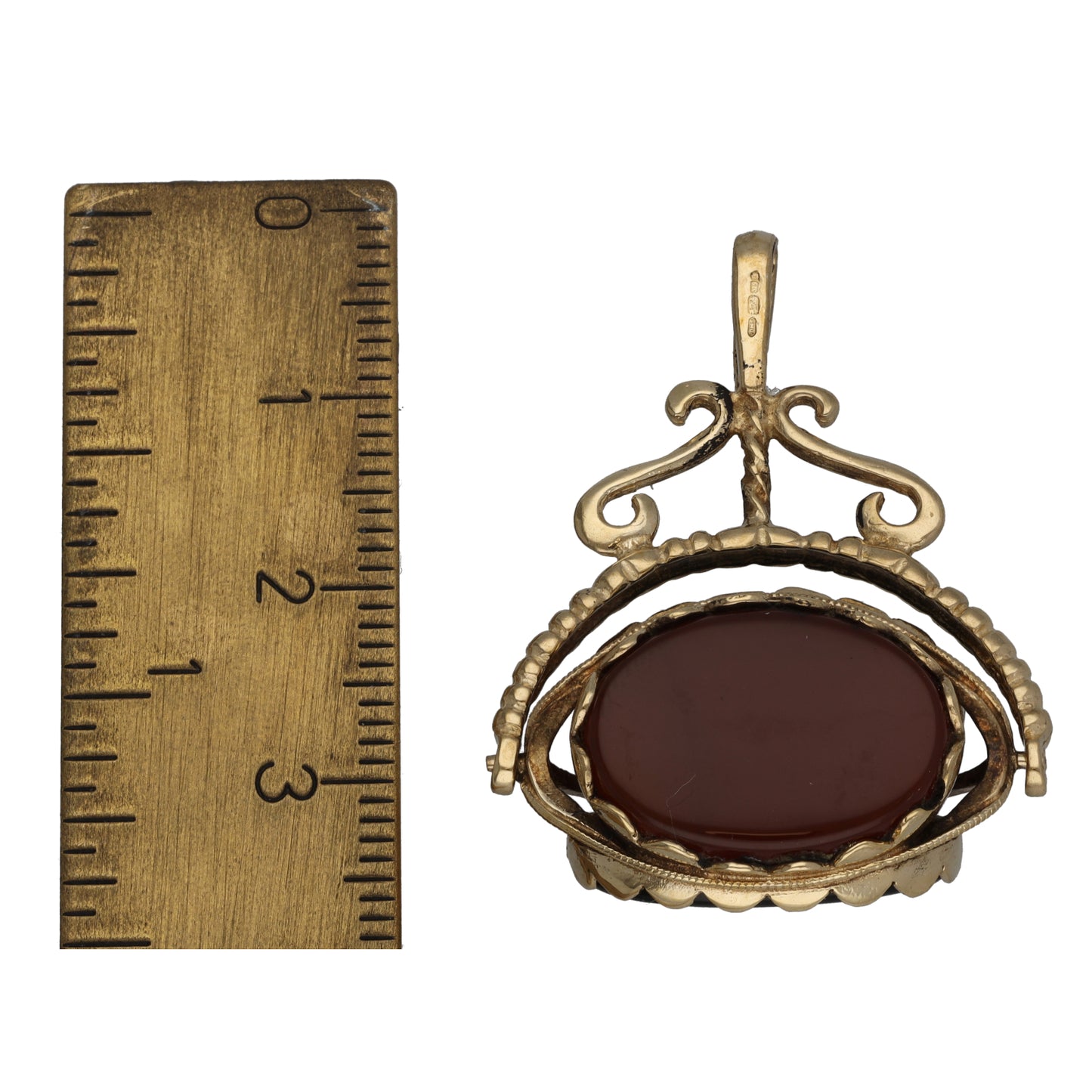 9ct Gold Bloodstone & Carnelian & Onyx Fob Pendant