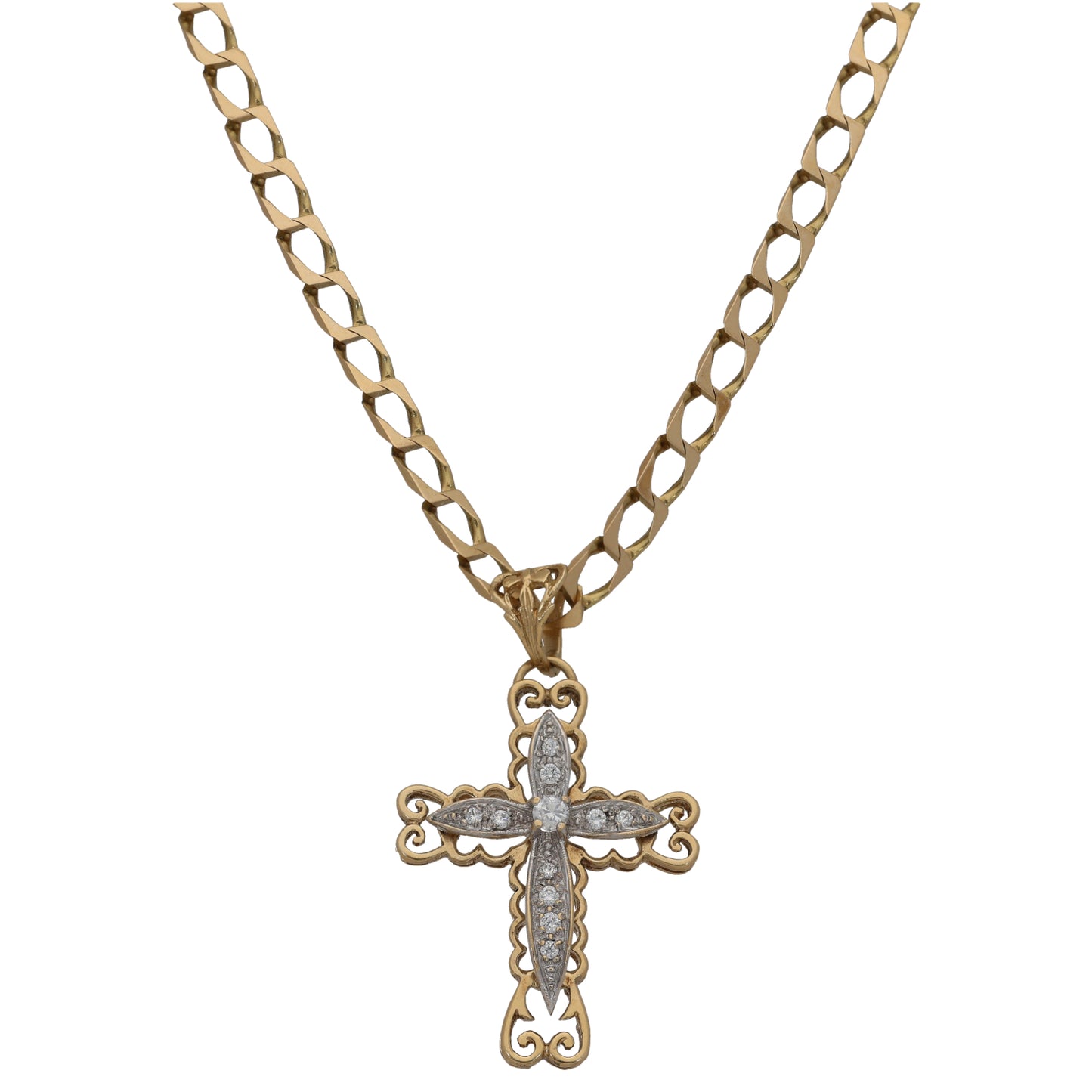 9ct Gold Cubic Zirconia Cross Pendant With Chain