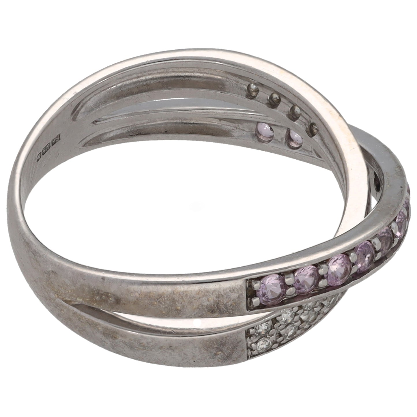 9ct White Gold Sapphire & 0.10ct Diamond Dress/Cocktail Ring Size O