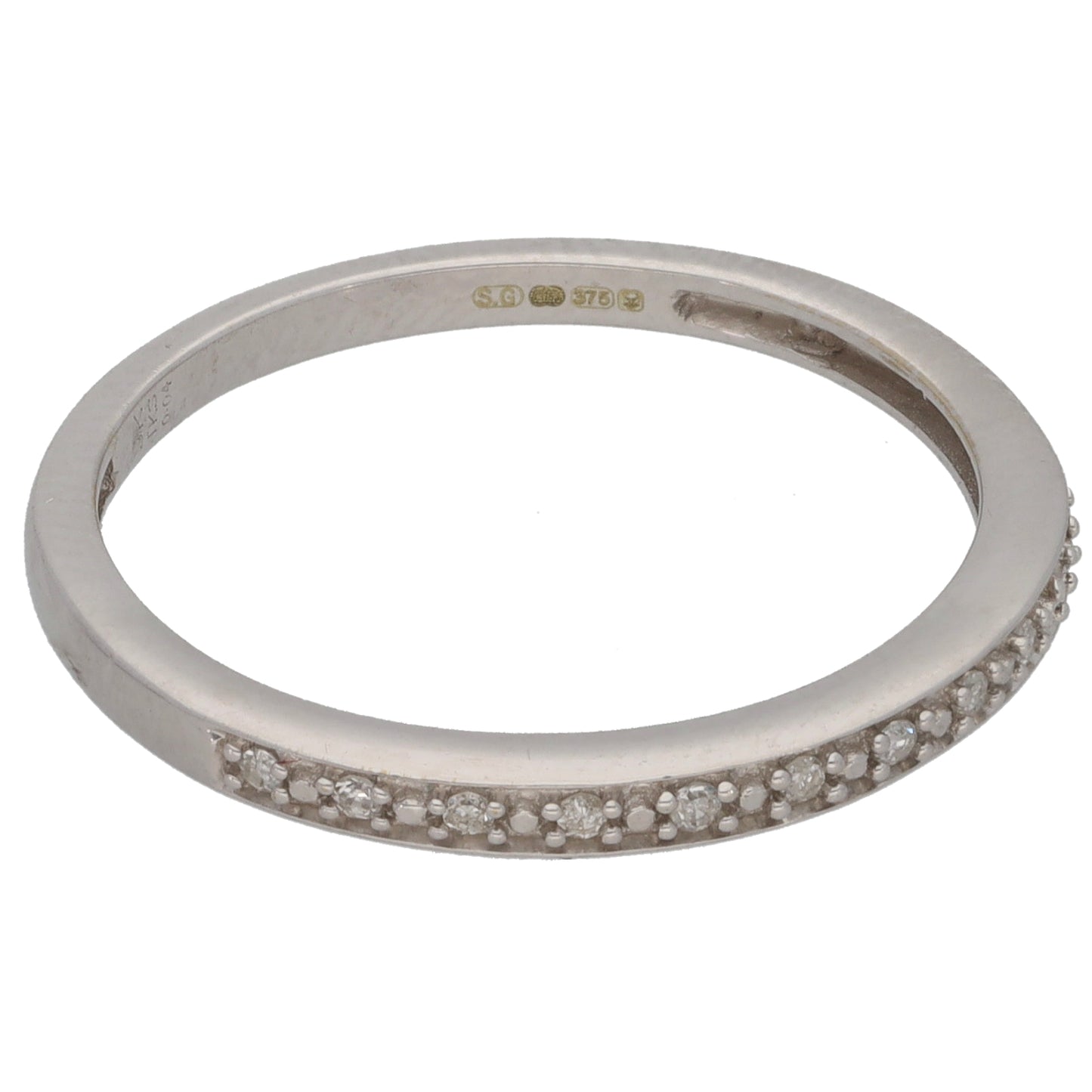9ct White Gold 0.04ct Diamond Half Eternity Ring Size O