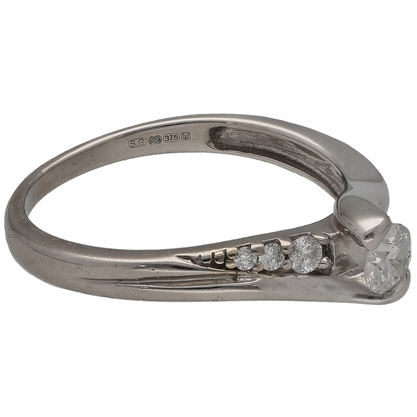 9ct White Gold 0.33ct Diamond Solitaire Ring With Accent Stones Size N