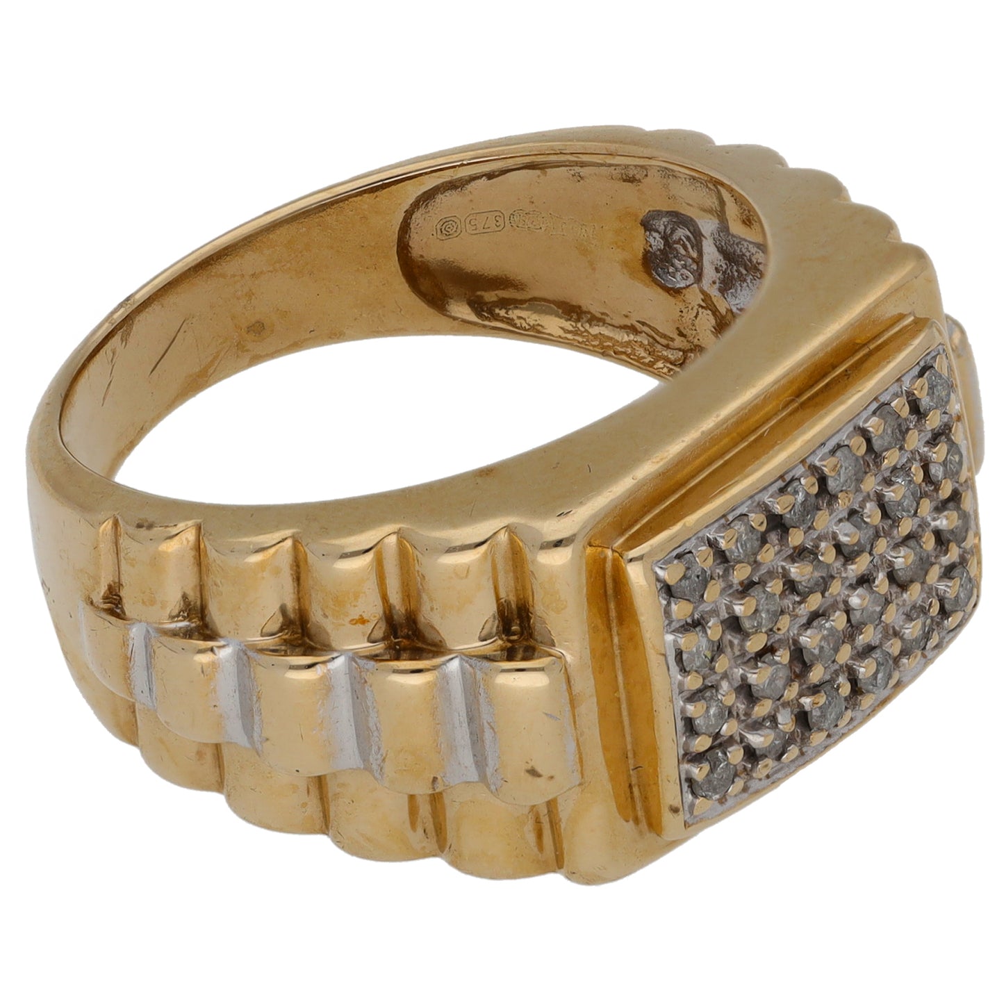 9ct Gold 0.25ct Diamond Patterned Signet Ring Size Q