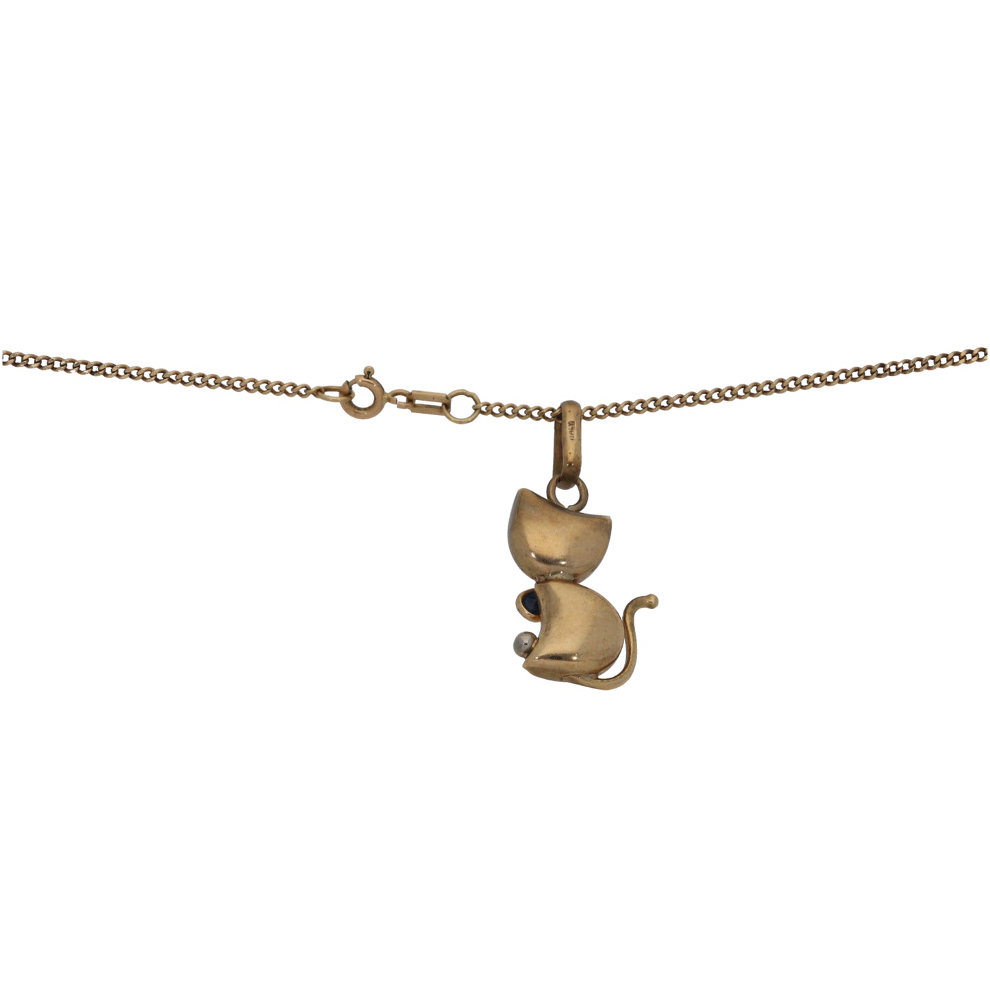 9ct Gold Sapphire Cat Pendant With Chain