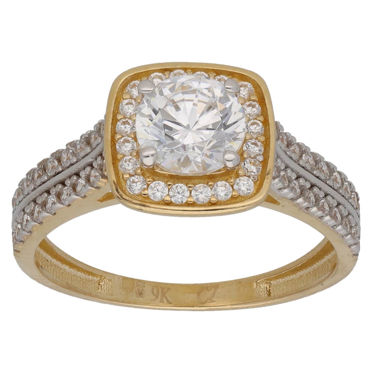 9ct Gold Cubic Zirconia Halo Ring Size M