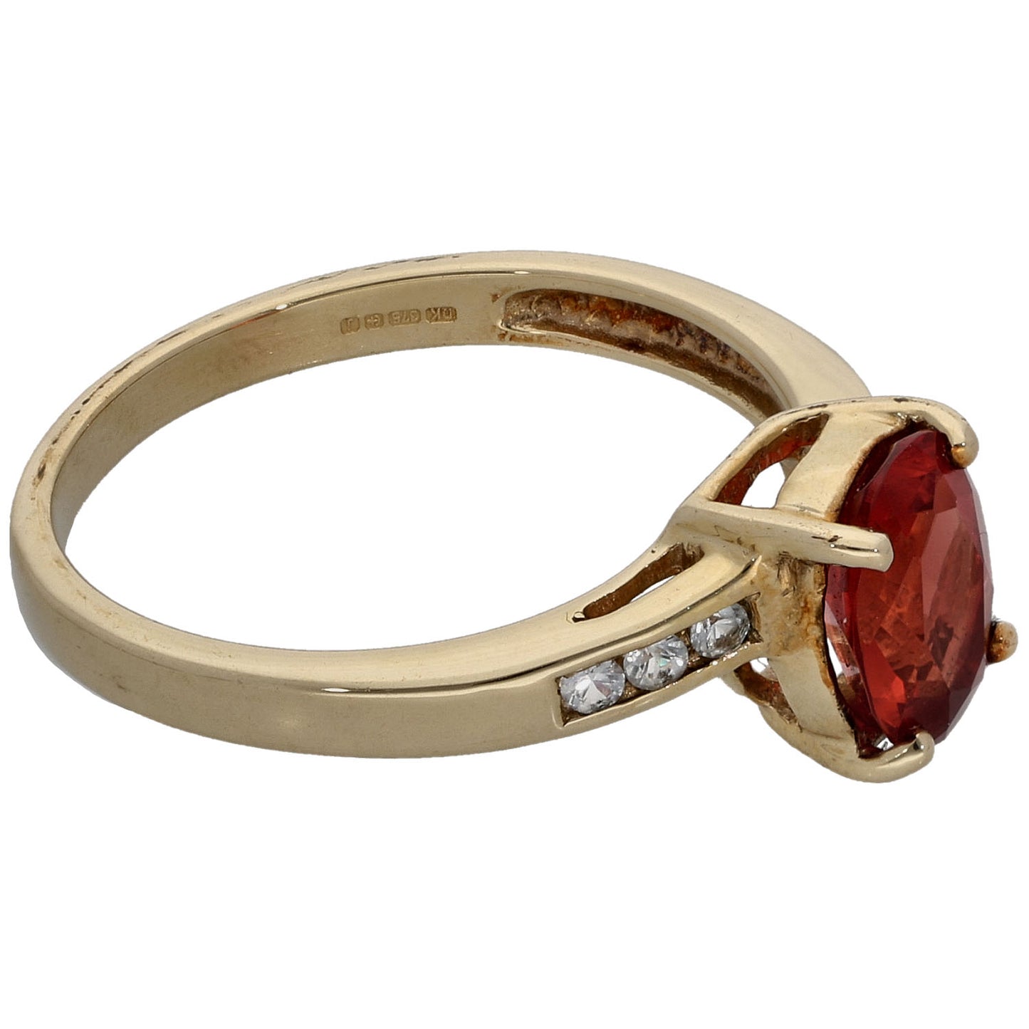 9ct Gold Andesine & Cubic Zirconia Single Stone Ring With Accents Size N