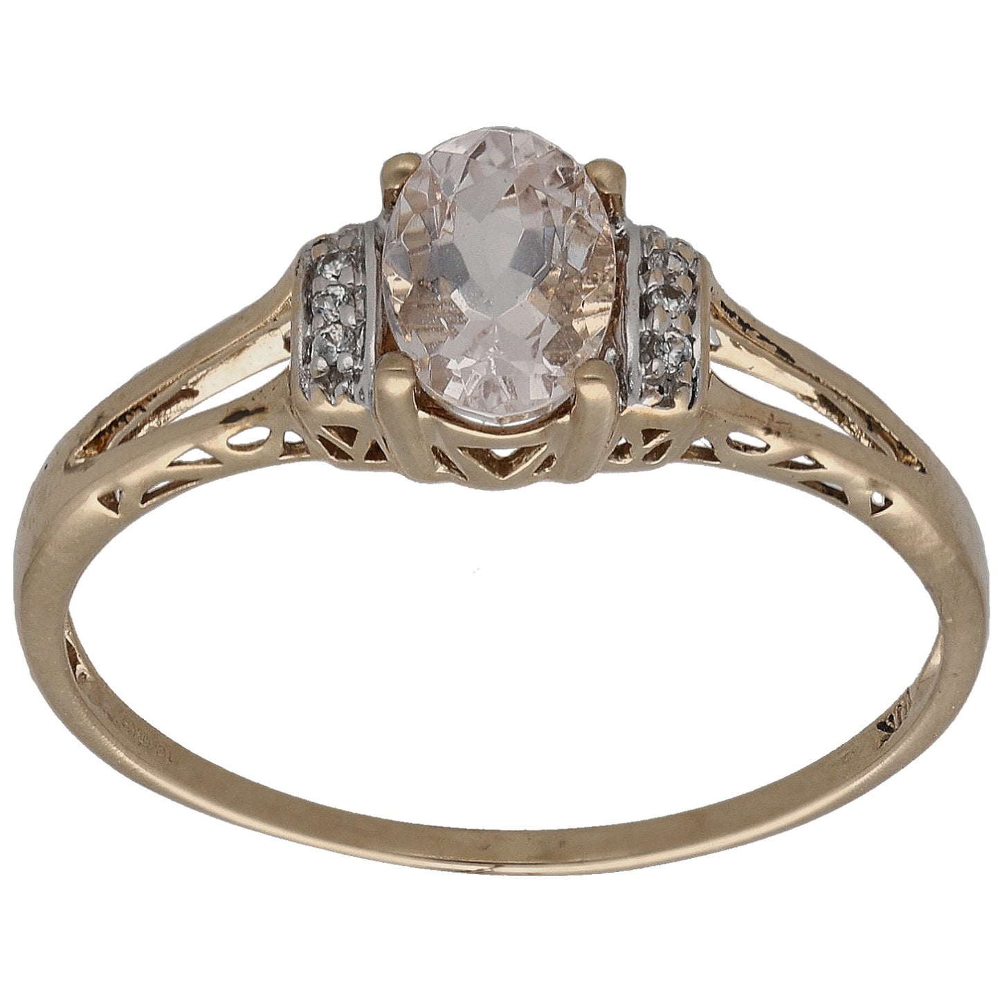 Gold-tone ring with large oval clear stone and small sparkling side accents
