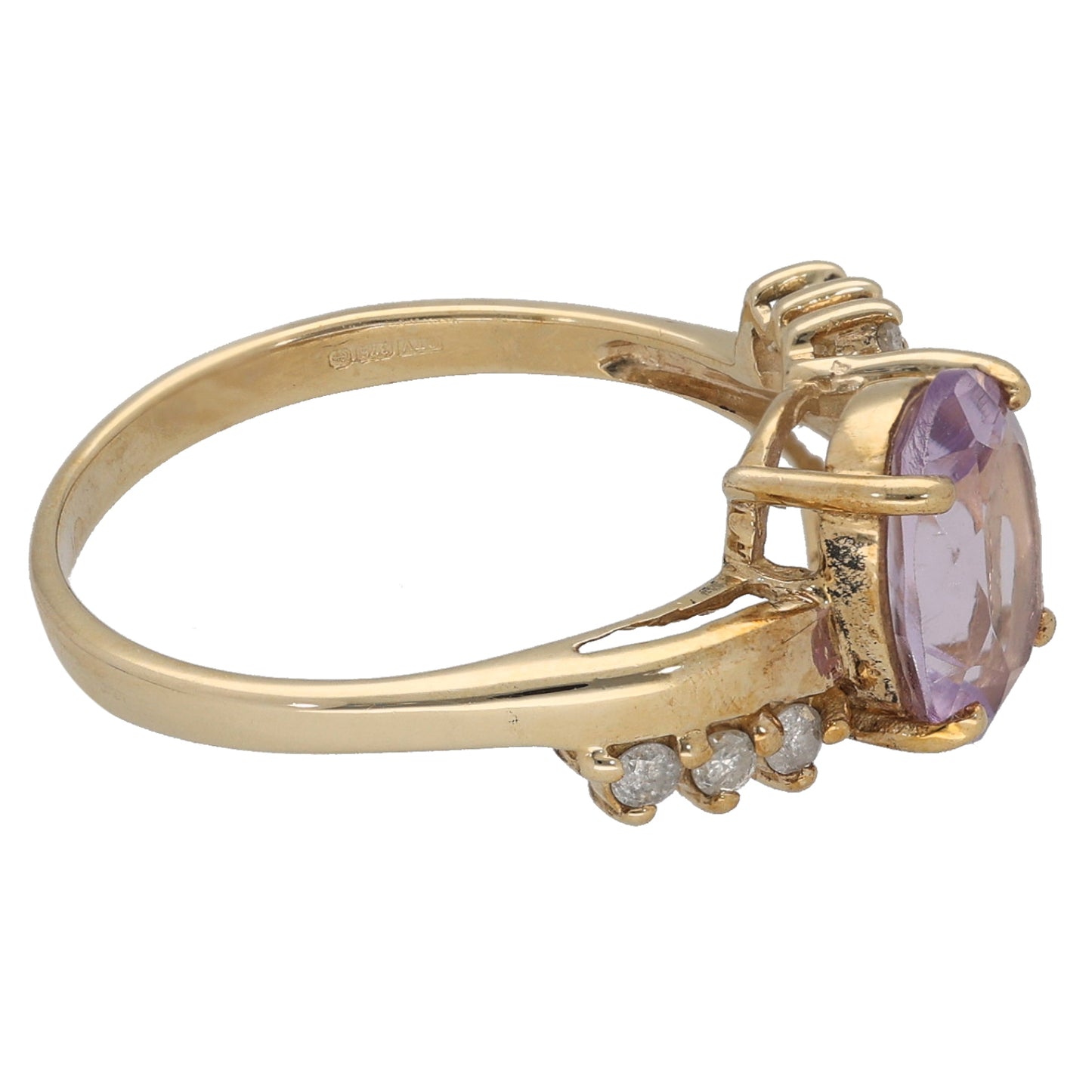 9ct Gold Amethyst & 0.12ct Diamond Single Stone Ring with Accent Stones Size N