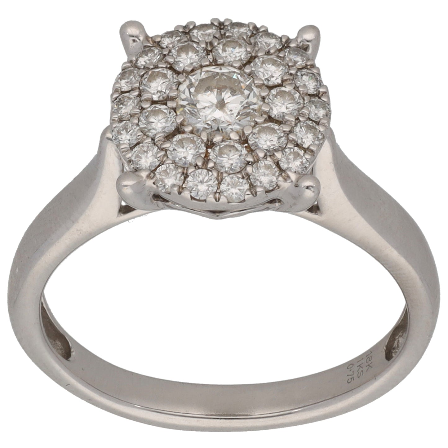 18ct White Gold 0.75ct Diamond Cluster Ring Size Q