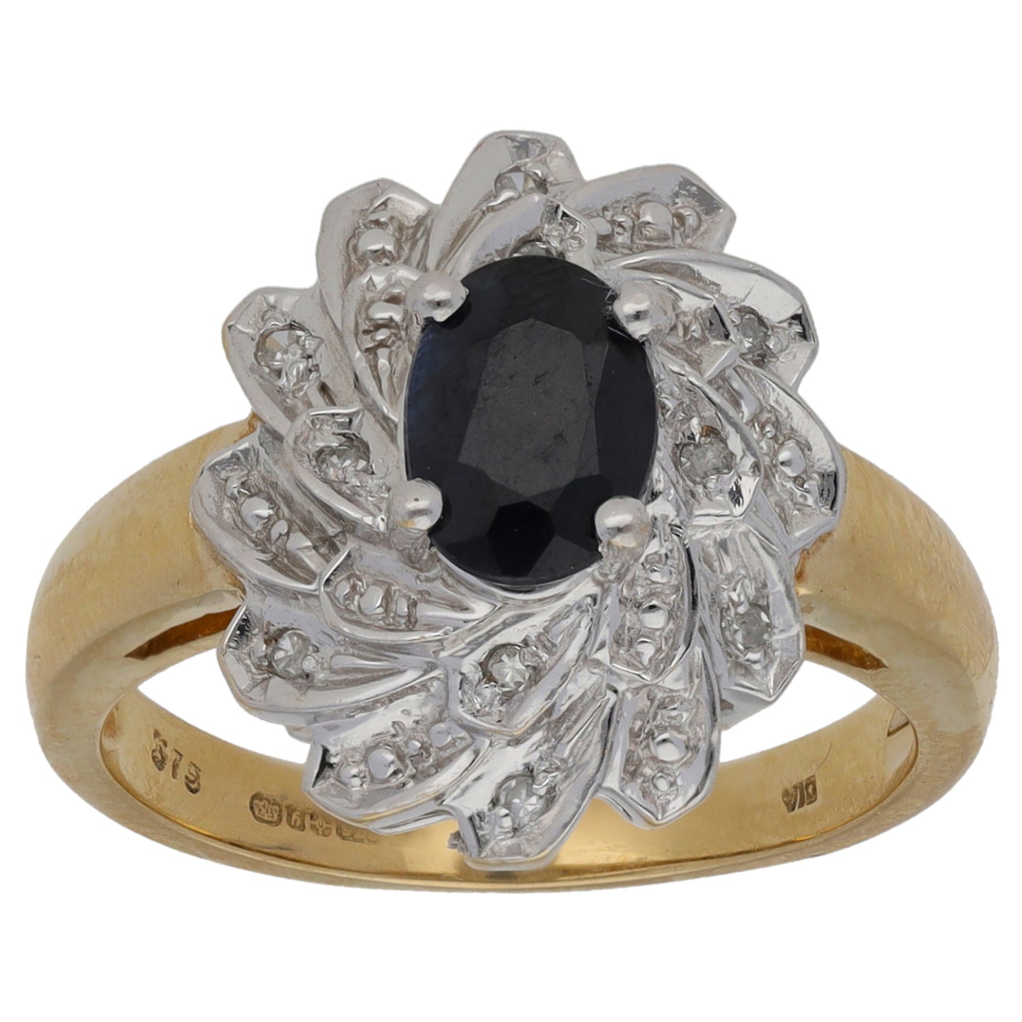 9ct Gold Sapphire & 0.05ct Diamond Dress/Cocktail Ring Size M