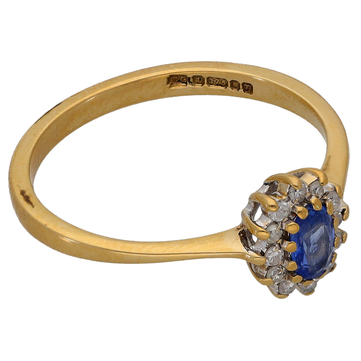 9ct Gold 0.10ct Round Diamond & Sapphire Cluster Ring Size M