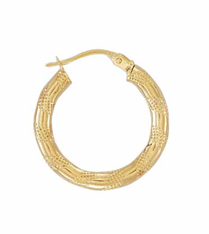 New 9ct Gold Striped Plain Hoop Earrings H&T