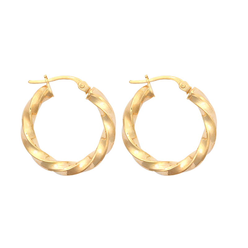 New 9ct Gold Twist Hoop Earrings H&T - Main Image