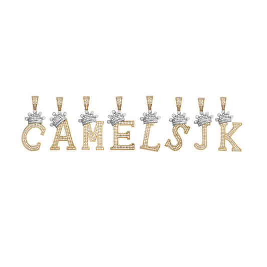 New 9ct Gold Cubic Zirconia Crown Initial Pendant