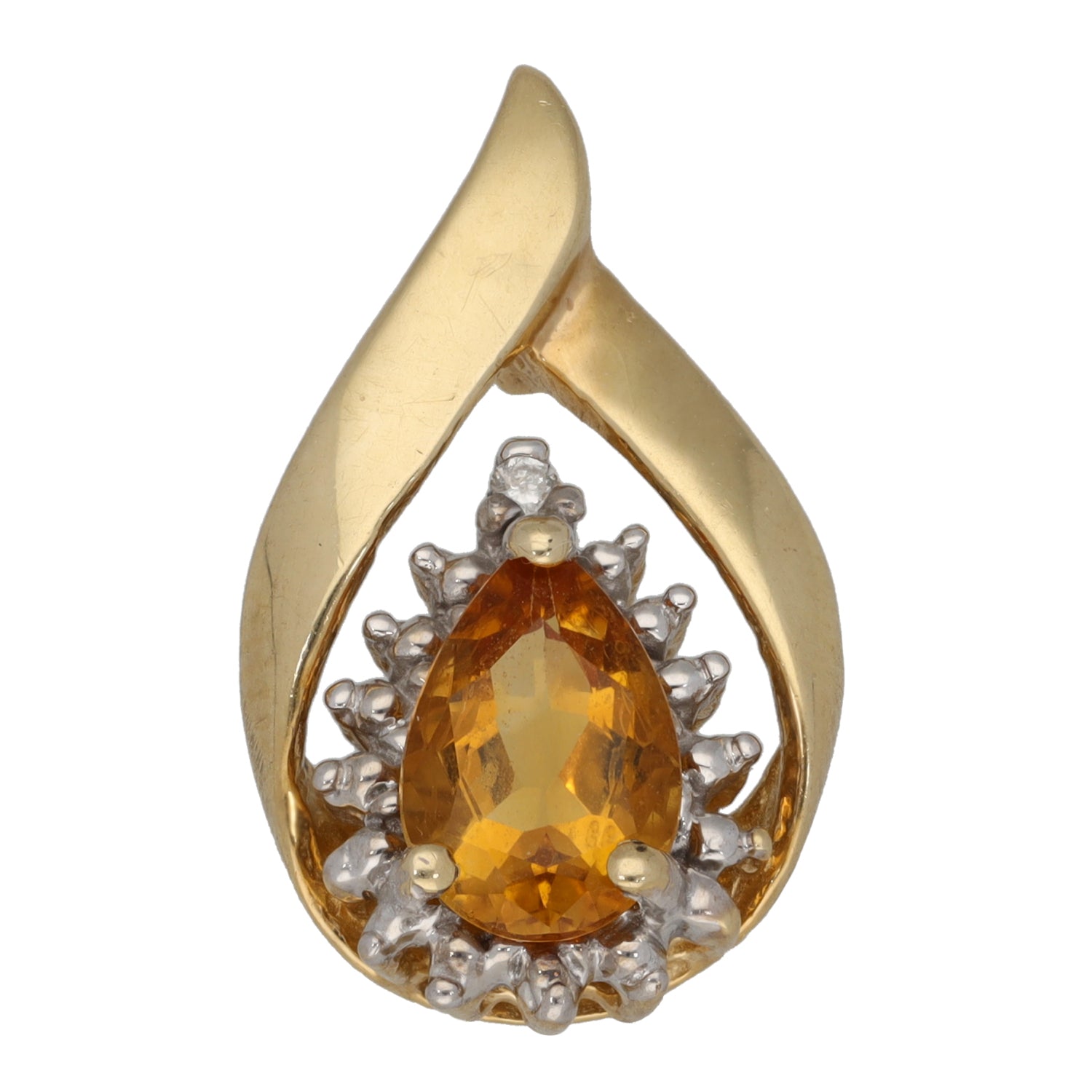 9ct Gold 0.03ct Diamond & Citrine Earrings & Pendant Set H&T