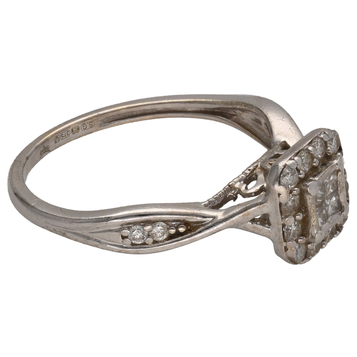 9ct White Gold 0.40ct Diamond Dress/Cocktail Ring Size N