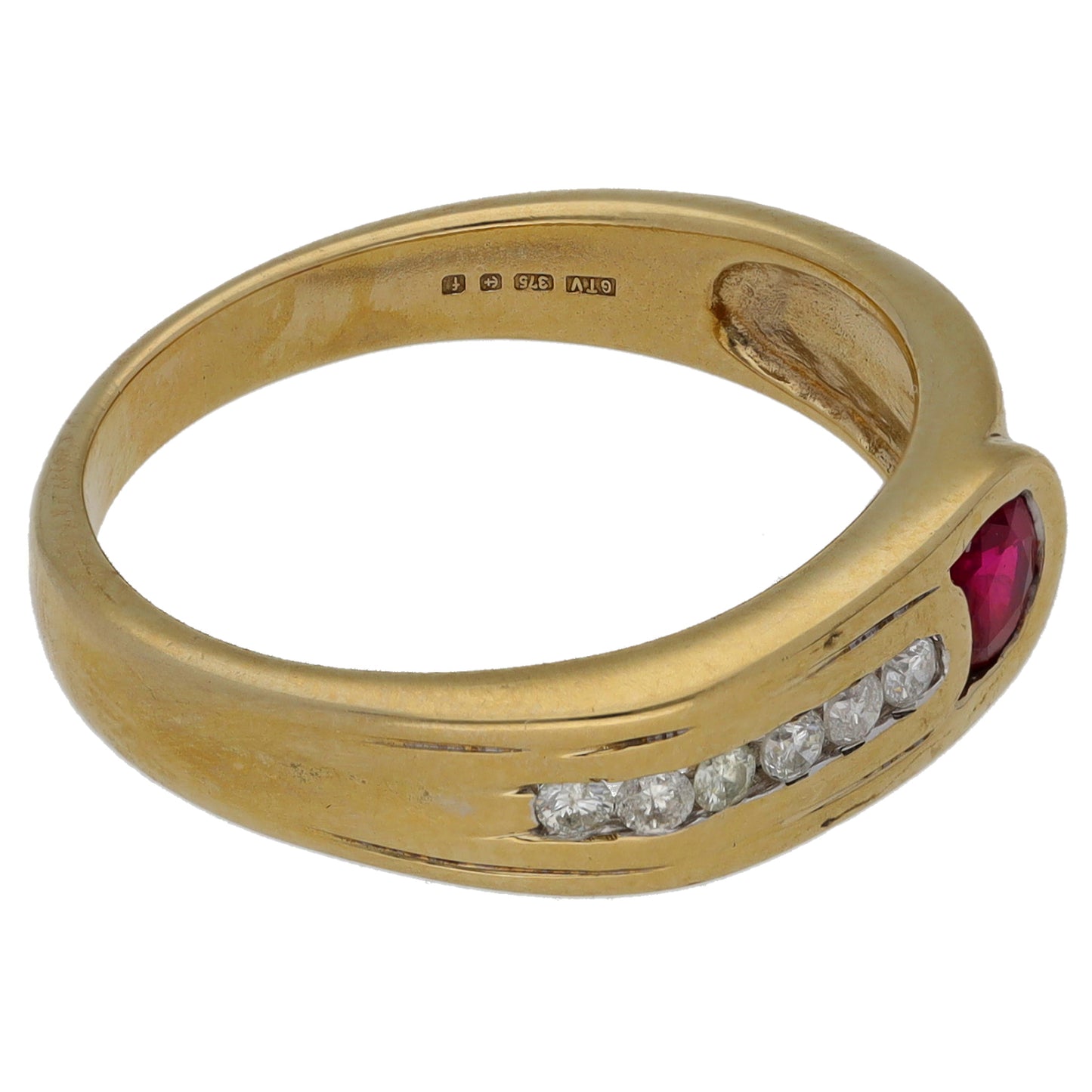 9ct Gold Glass Filled Ruby & 0.12ct Diamond Dress/Cocktail Ring Size P