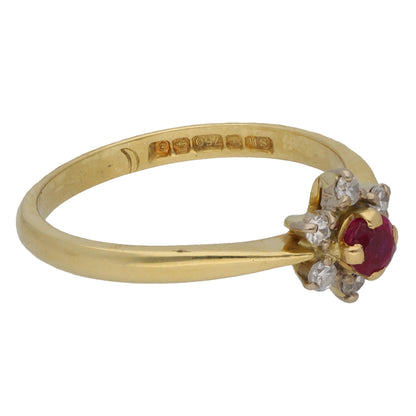 18ct Gold Ruby & 0.12ct Diamond Dress/Cocktail Ring Size N