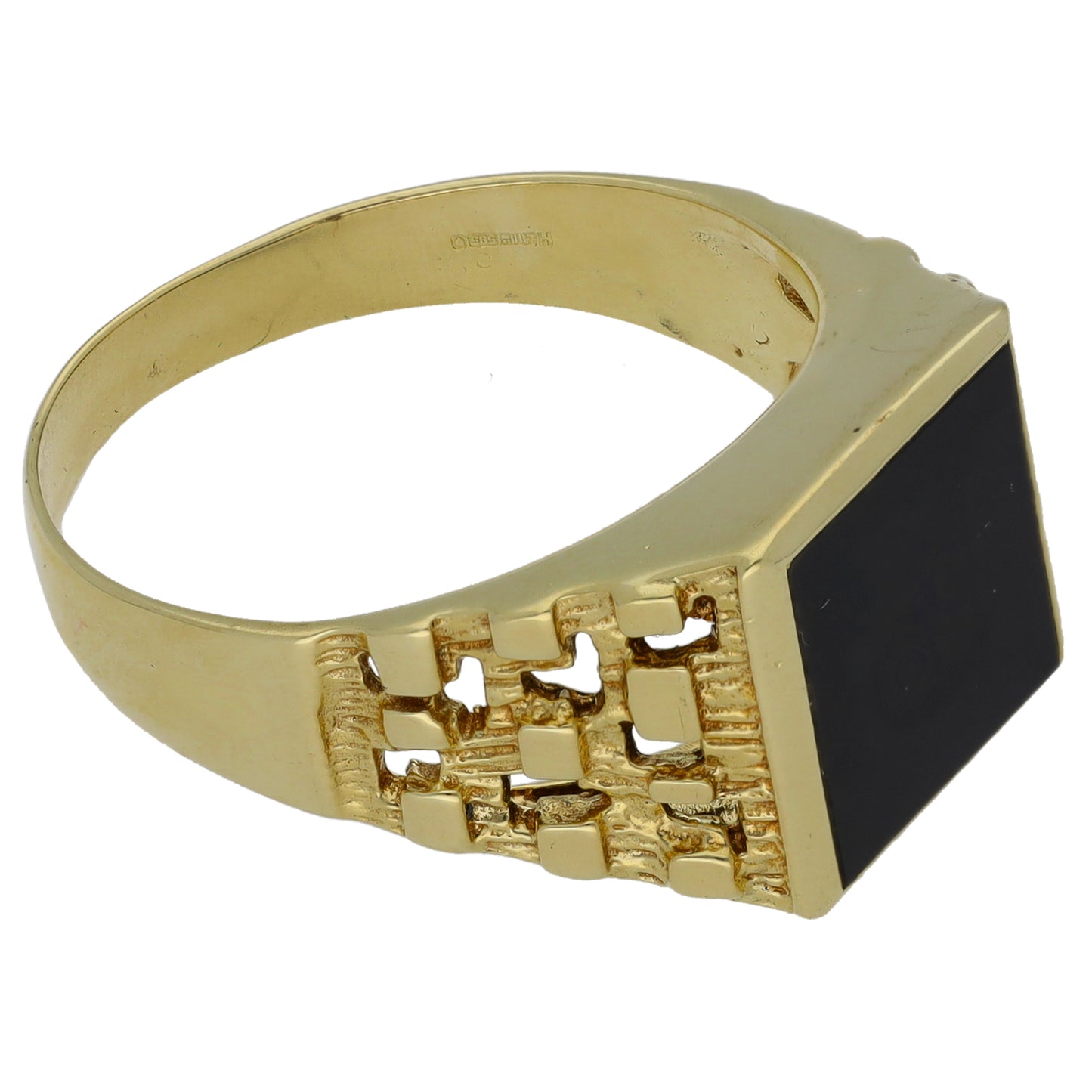 14ct Gold Onyx Patterned Signet Ring Size W