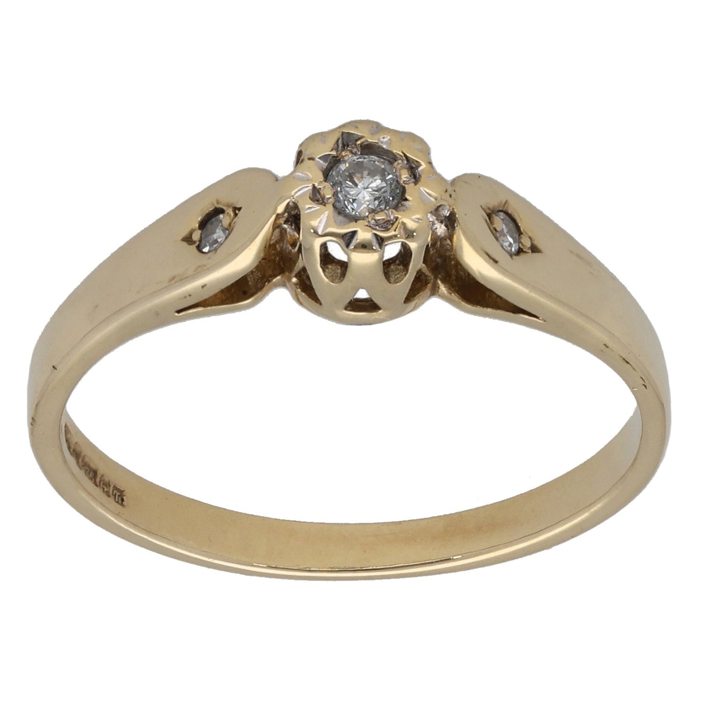 9ct Gold 0.06ct Diamond Solitaire Ring With Accent Stones Size N