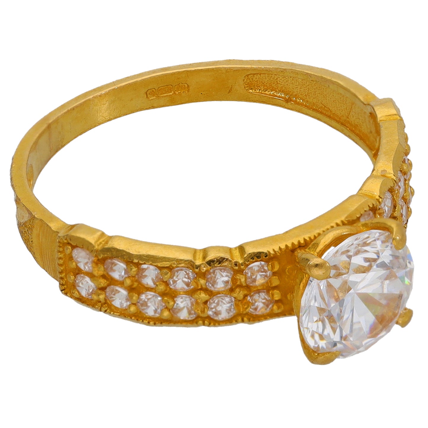 22ct Gold Cubic Zirconia Single Stone Ring With Accents Size P