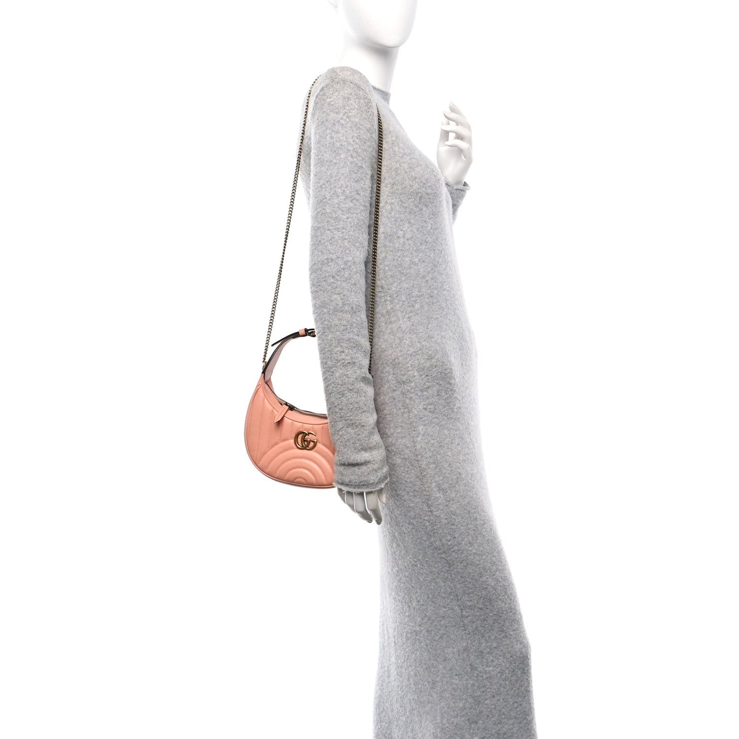 Gucci GG Marmont Half-Moon-Shaped Mini Calfskin Matelasse Leather Bag - Peachy Chic