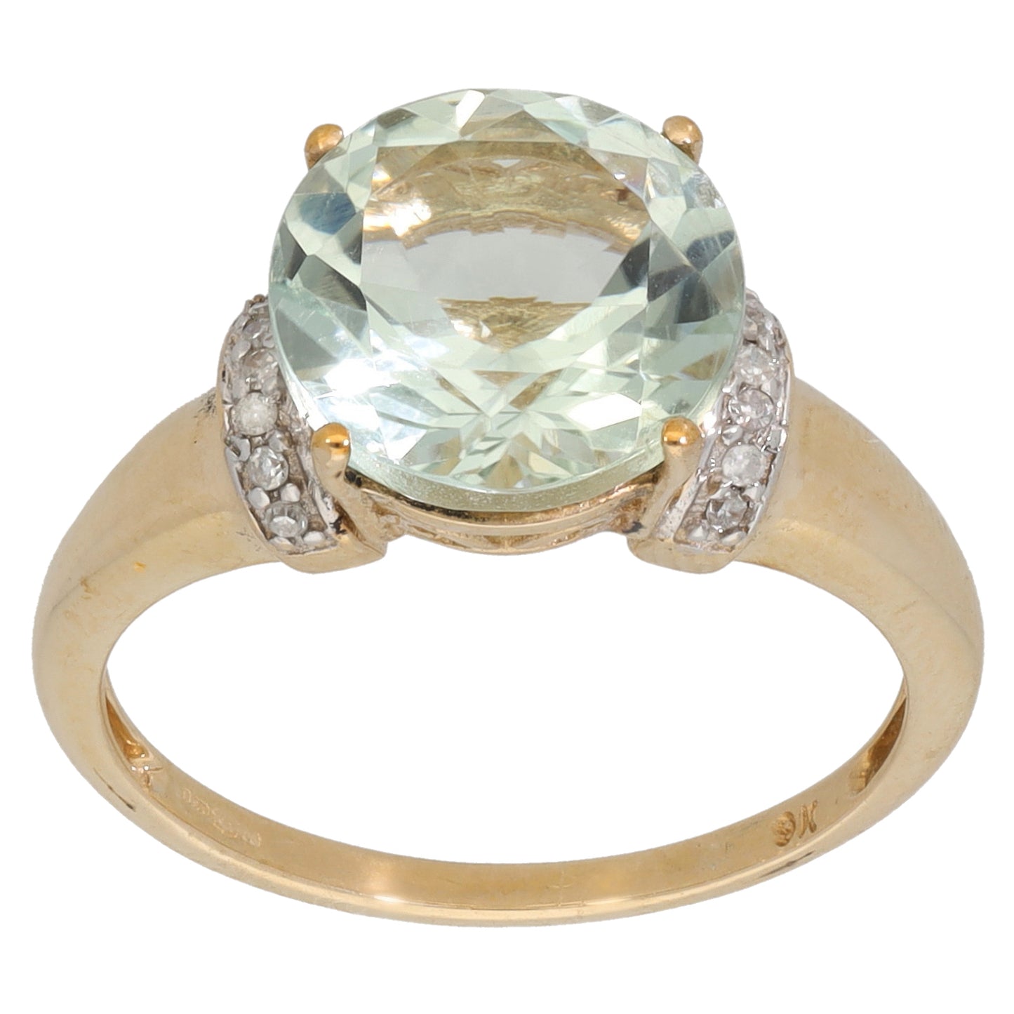 9ct Gold 0.07ct Diamond & Green Quartz Dress/Cocktail Ring Size O