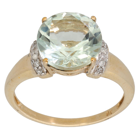 9ct Gold 0.07ct Diamond & Green Quartz Dress/Cocktail Ring Size O