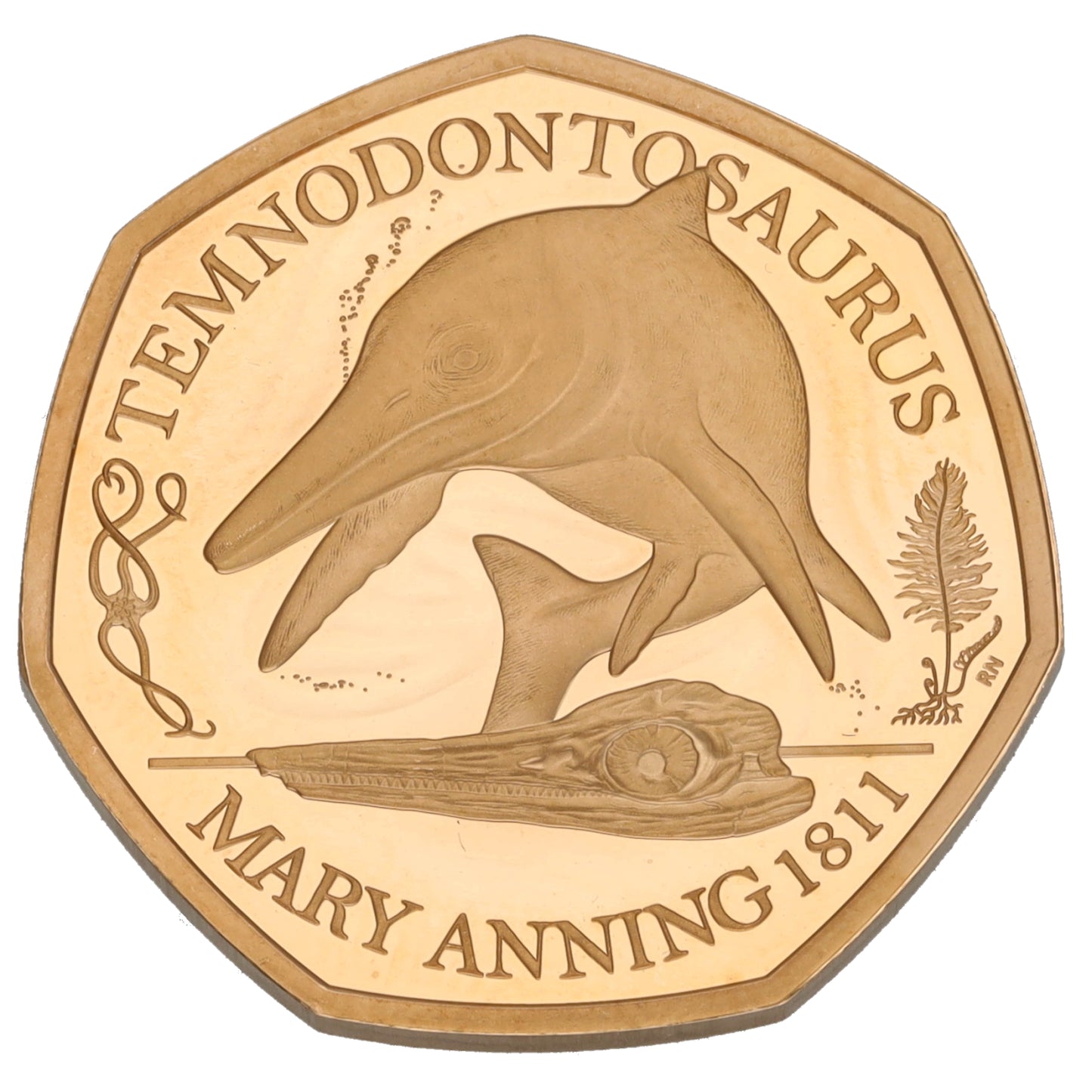 22ct Gold Mary Anning Collection Temnodontosaurus 50p Coin 2021