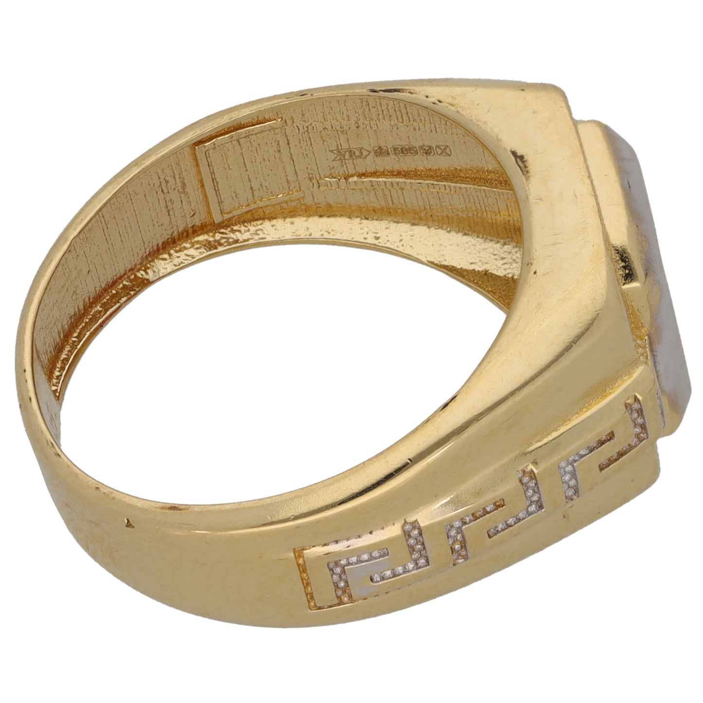 14ct Bicolour Gold Imitation Patterned Signet Ring Size L