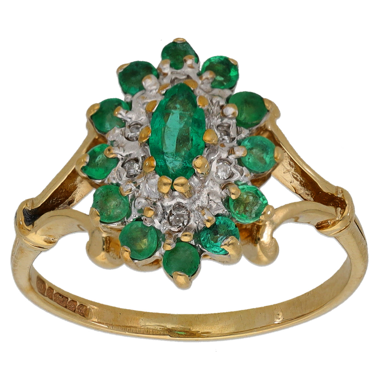 9ct Gold Emerald & 0.03ct Diamond Dress/Cocktail Ring Size N
