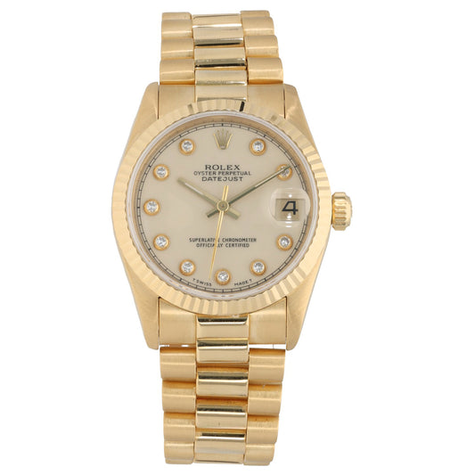 Rolex Datejust 68278, cream dial with diamond hour makers, in 18ct gold case and bracelet