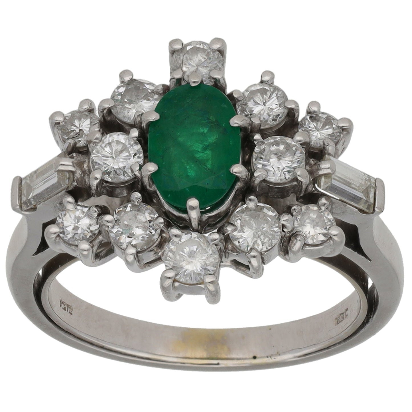 Platinum 0.96ct Diamond & Emerald Dress/Cocktail Ring Size Q