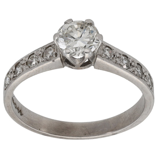 18ct White Gold 0.78ct Diamond Solitaire Ring With Accent Stones Size N