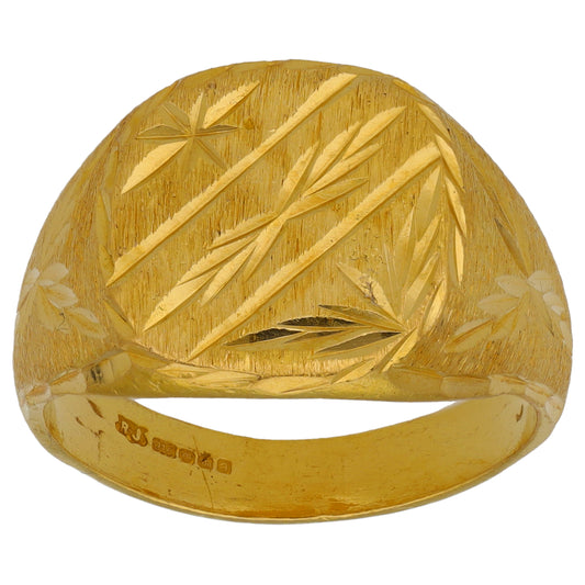 22ct Gold Patterned Signet Ring Size P