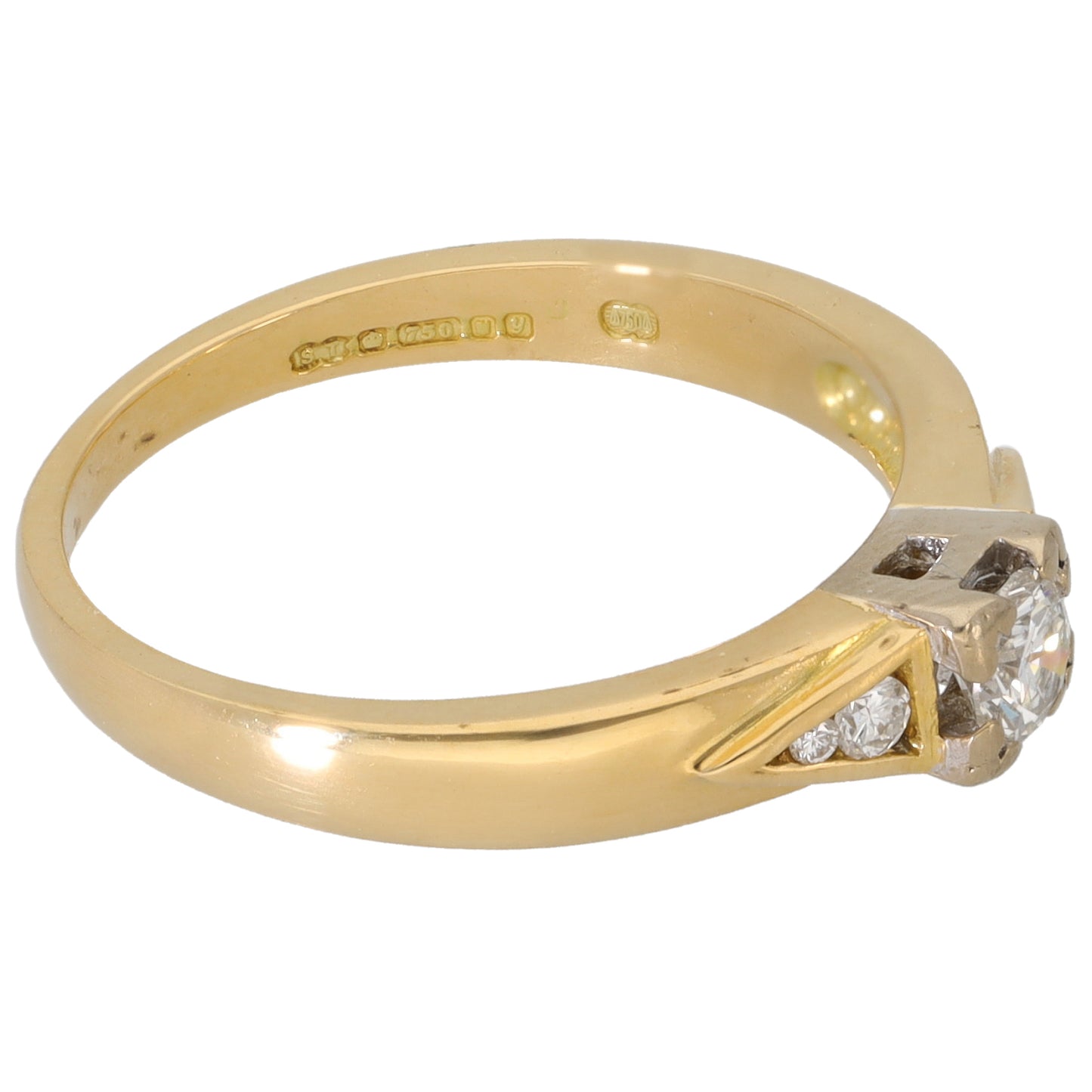 18ct Gold 0.29ct Diamond Solitaire Ring With Accent Stones Size P