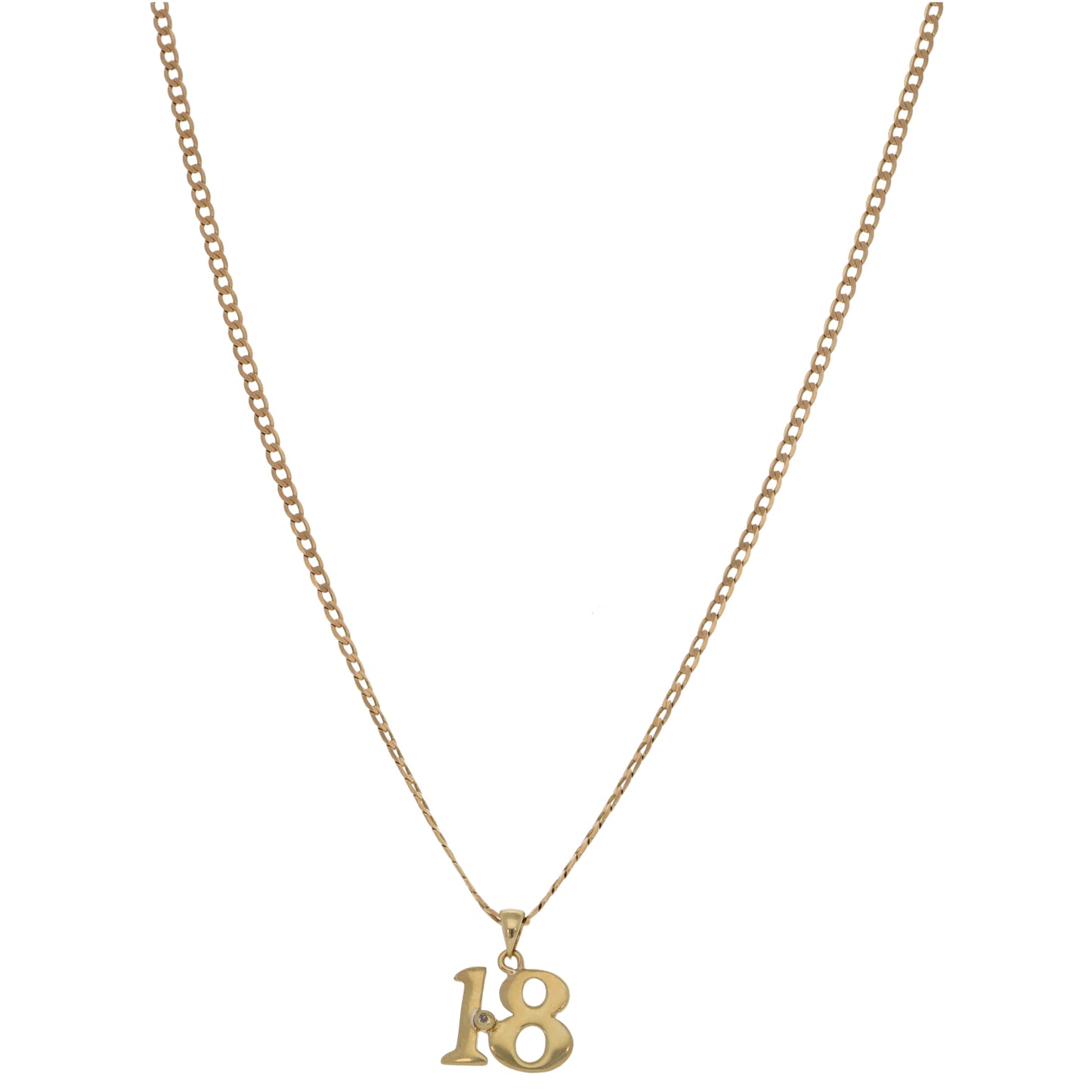 9ct Gold 0.005ct Diamond '18' Pendant With Chain