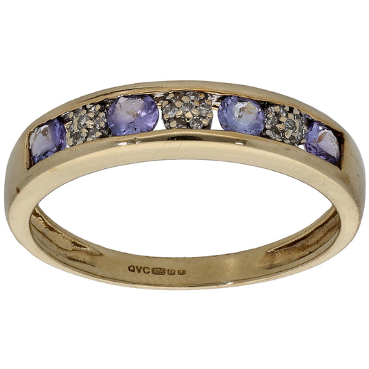 9ct Gold 0.105ct Diamond & Tanzanite Dress/Cocktail Ring Size R