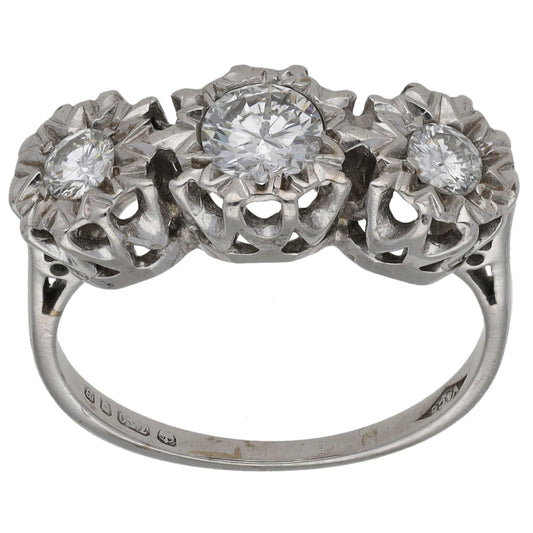 18ct White Gold 0.62ct Diamond Trilogy Ring Size K