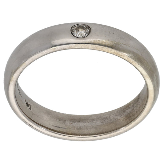 9ct white gold plain wedding ring with small round diamond on top