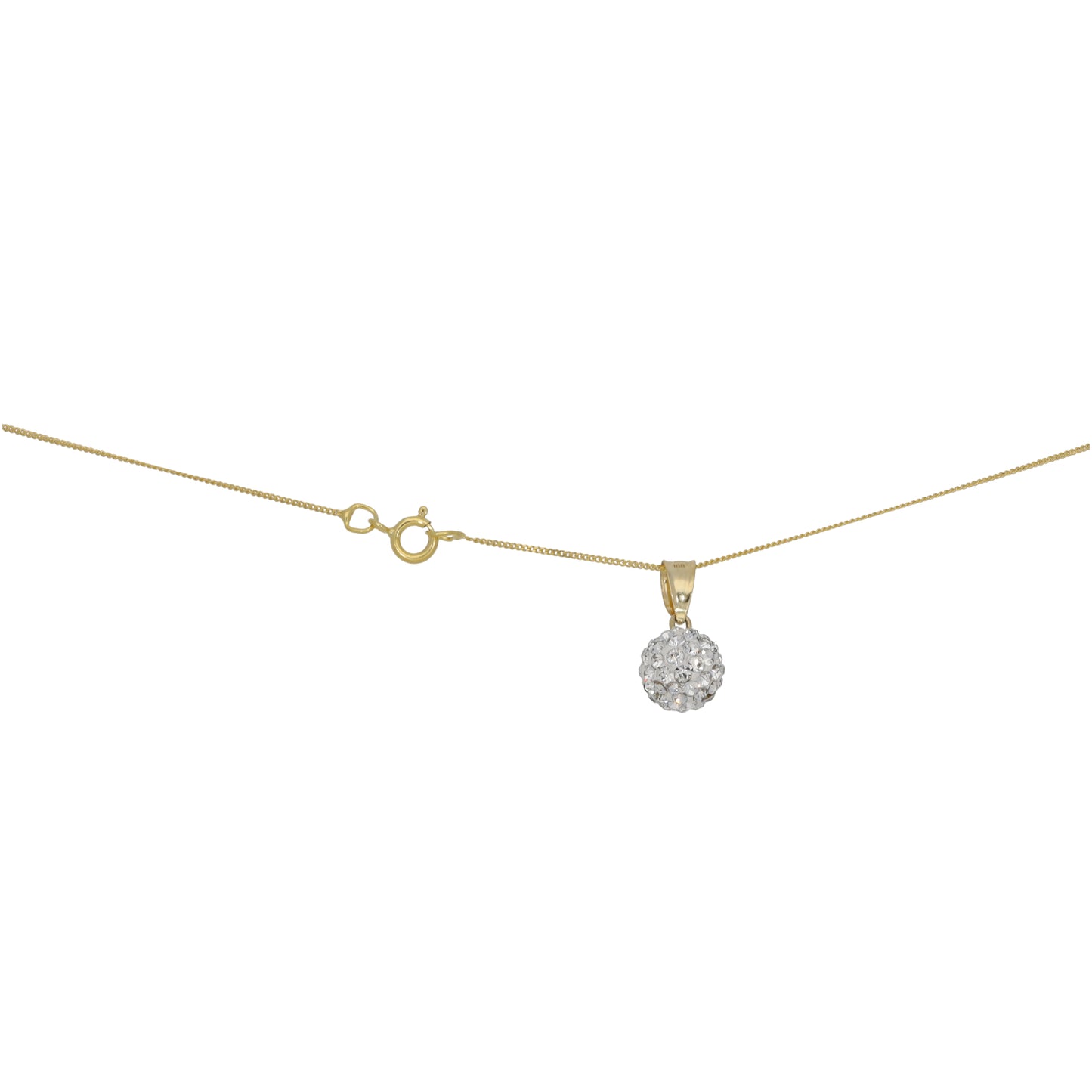 New 9ct Gold Cubic Zirconia 13mm Ball Pendant With Chain 17"