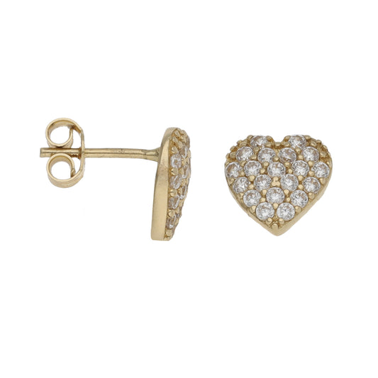 14ct Gold Cubic Zirconia Heart Stud Earrings