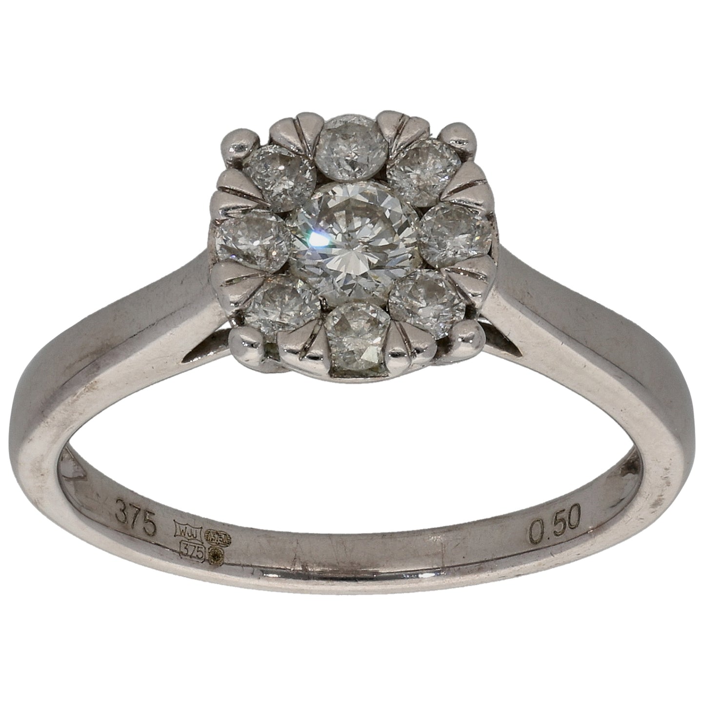 9ct White Gold 0.50ct Diamond Cluster Ring Size M
