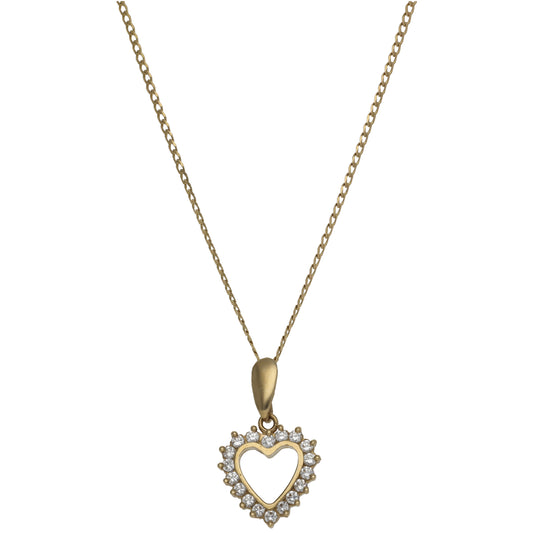 9ct Gold Cubic Zirconia Heart Pendant With Chain