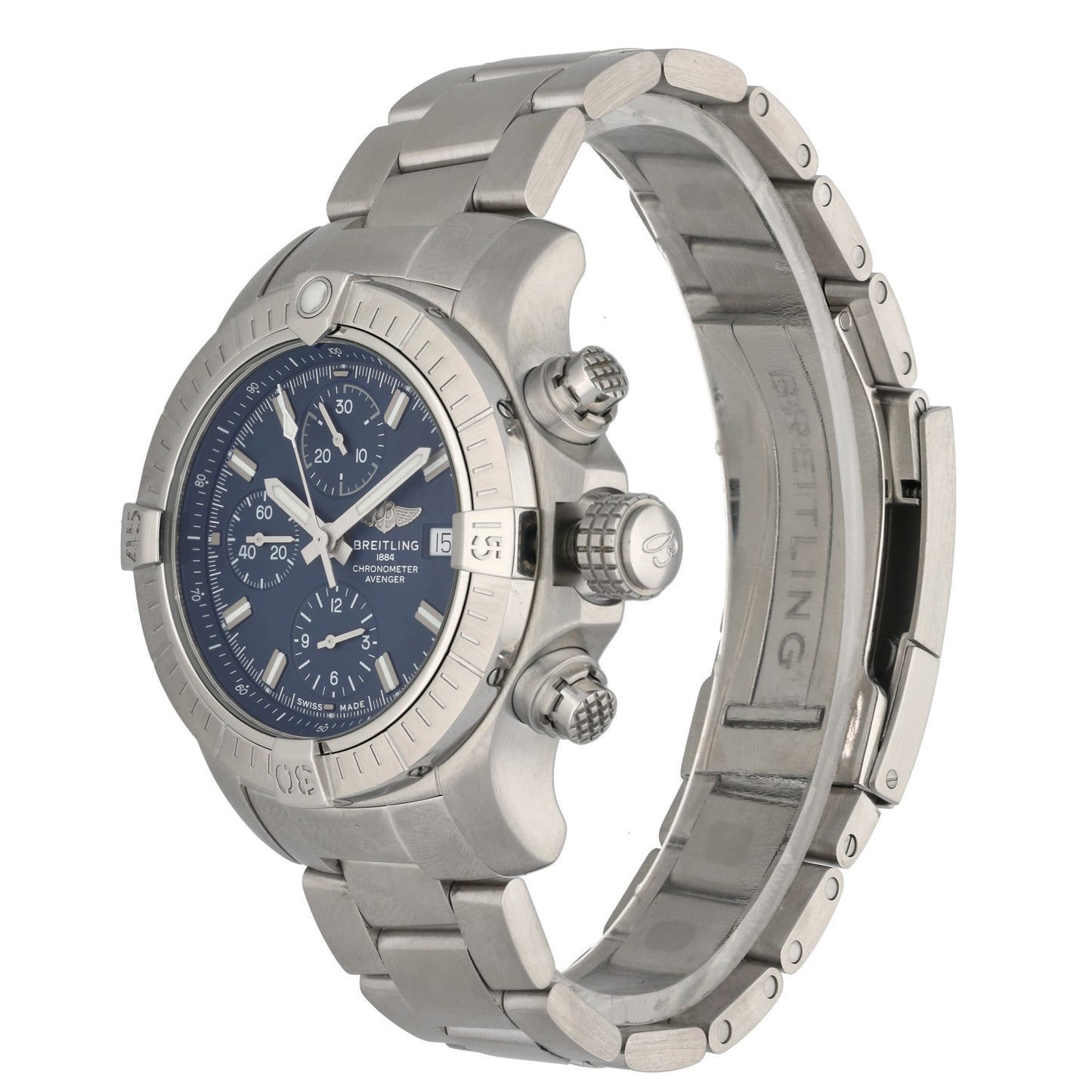 Breitling Chrono Avenger A13385, 43mm case, blue dial