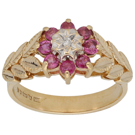 9ct Gold Ruby & 0.01ct Diamond Dress/Cocktail Ring Size K