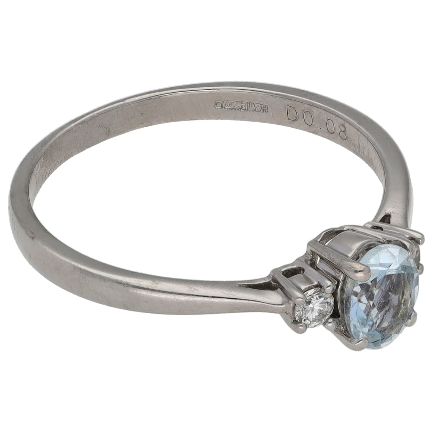 18ct White Gold 0.06ct Diamond & Aquamarine Trilogy Ring Size R