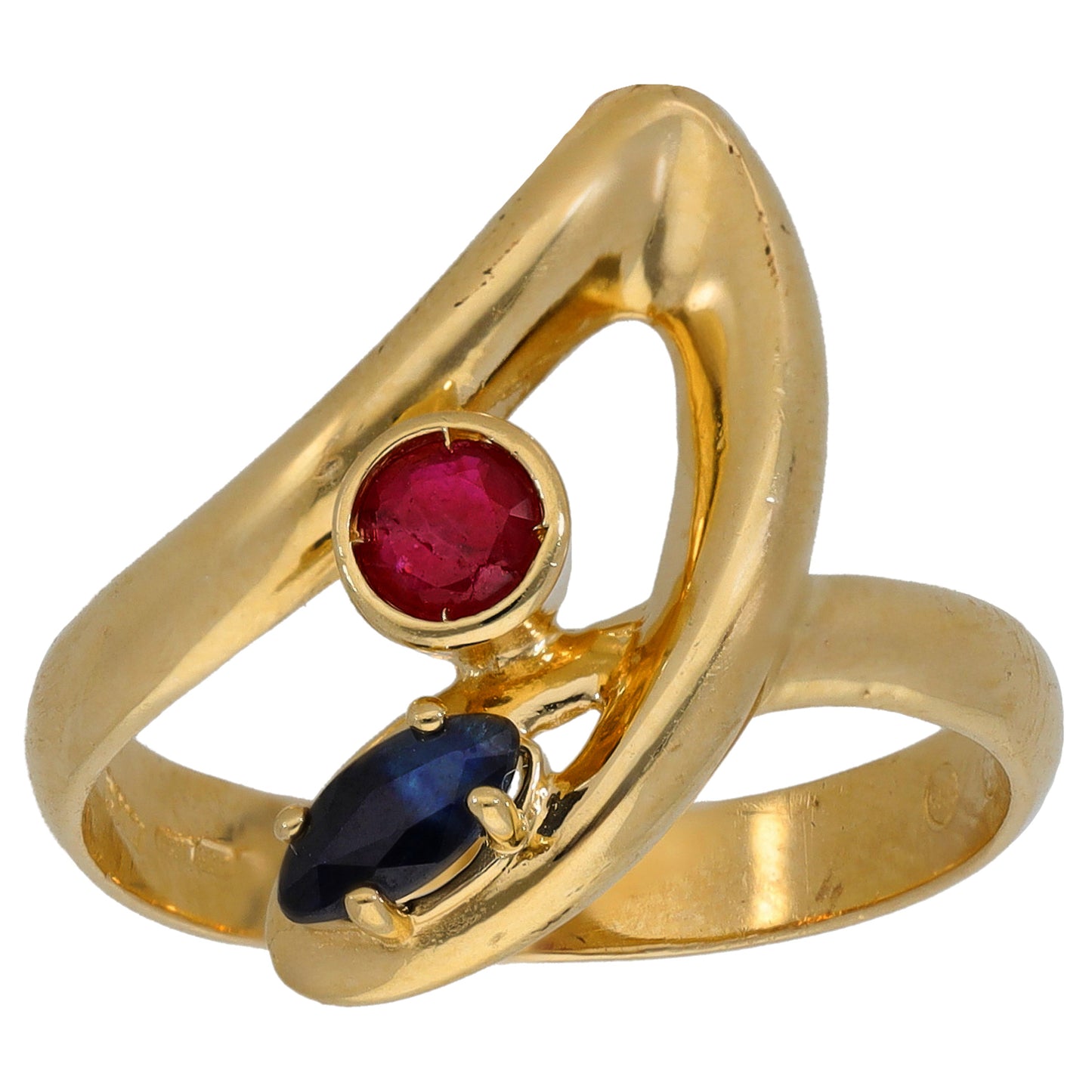 14ct Gold Ruby & Sapphire Two Stone Ring Size R