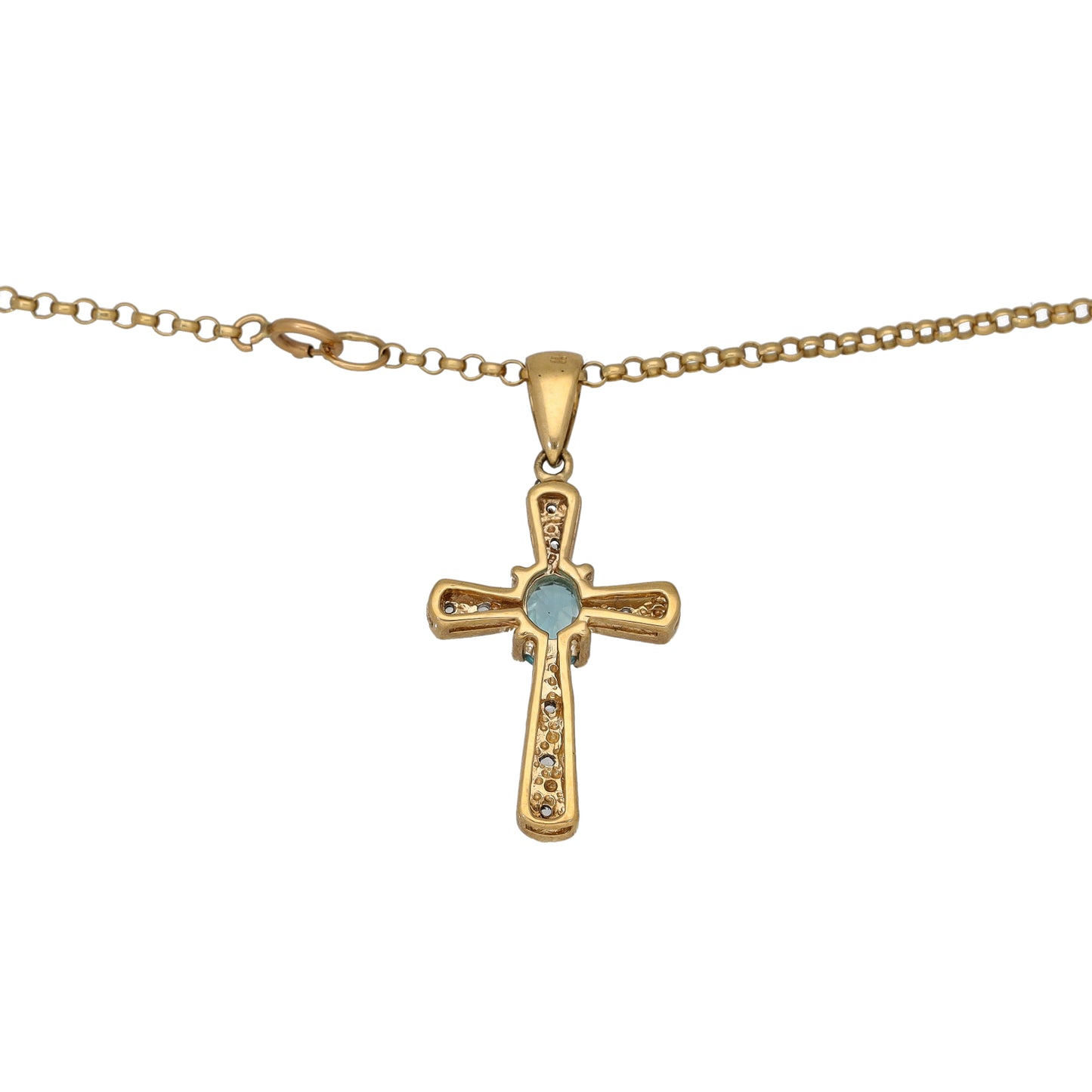 9ct Gold Zircon & Cubic Zirconia Cross Pendant With Chain